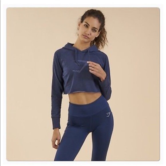 Gymshark Tops - Gym Shark Women’s Cropped Hoodie Sapphire, XS